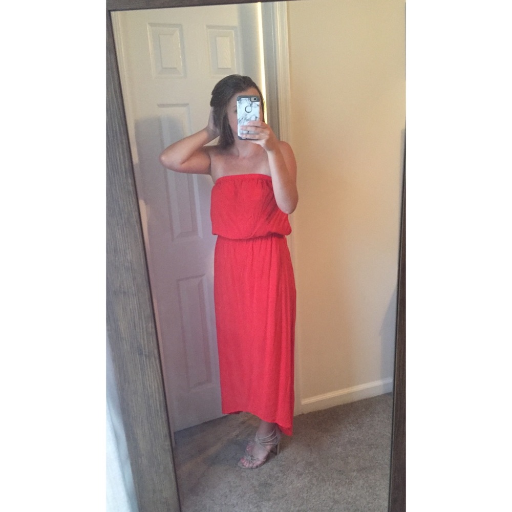 Red Strapless Maxi Dress